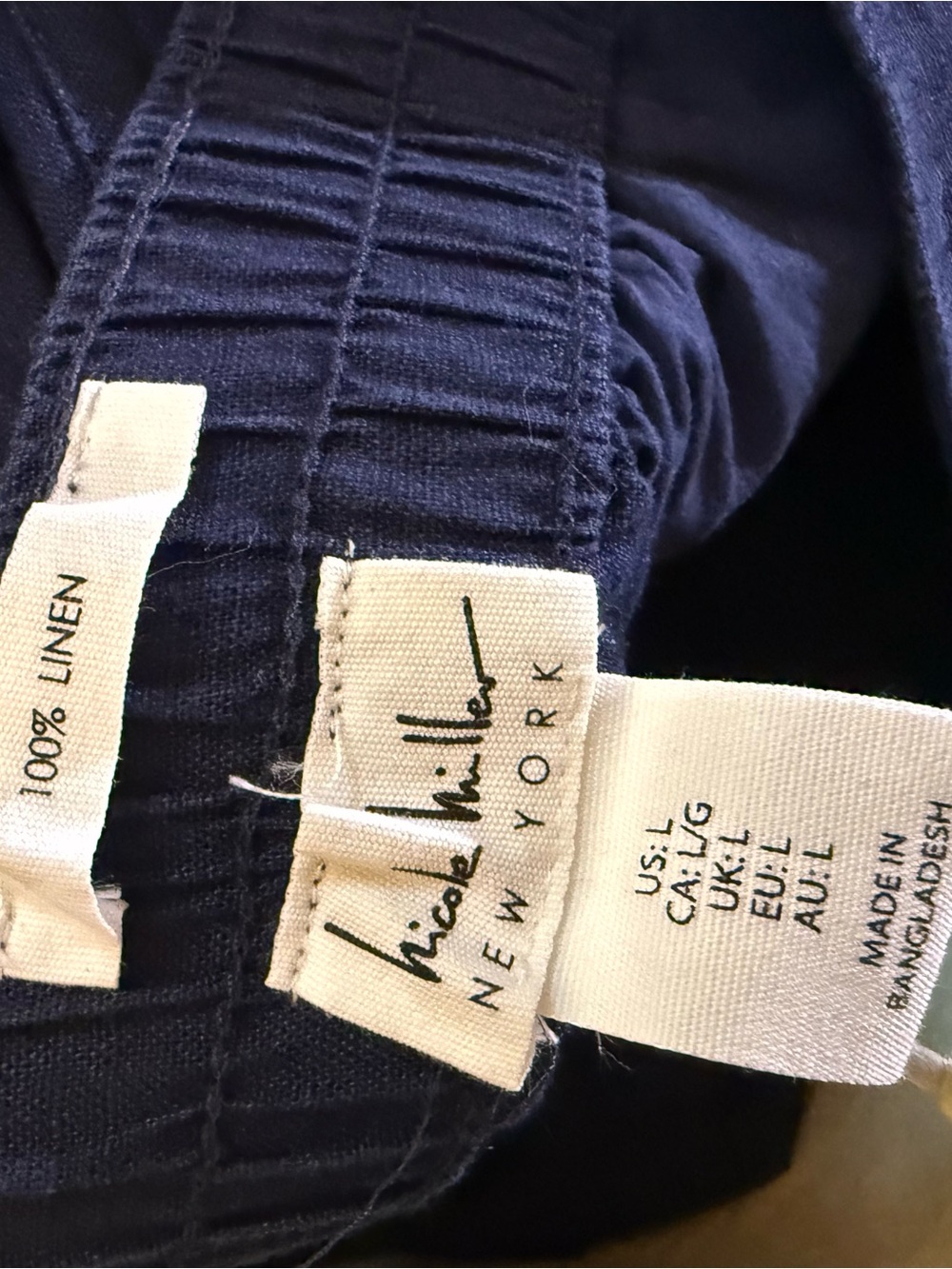 Nicole Miller Navy Blue Linen Shorts with Elastic Waist - Picture 5 of 5